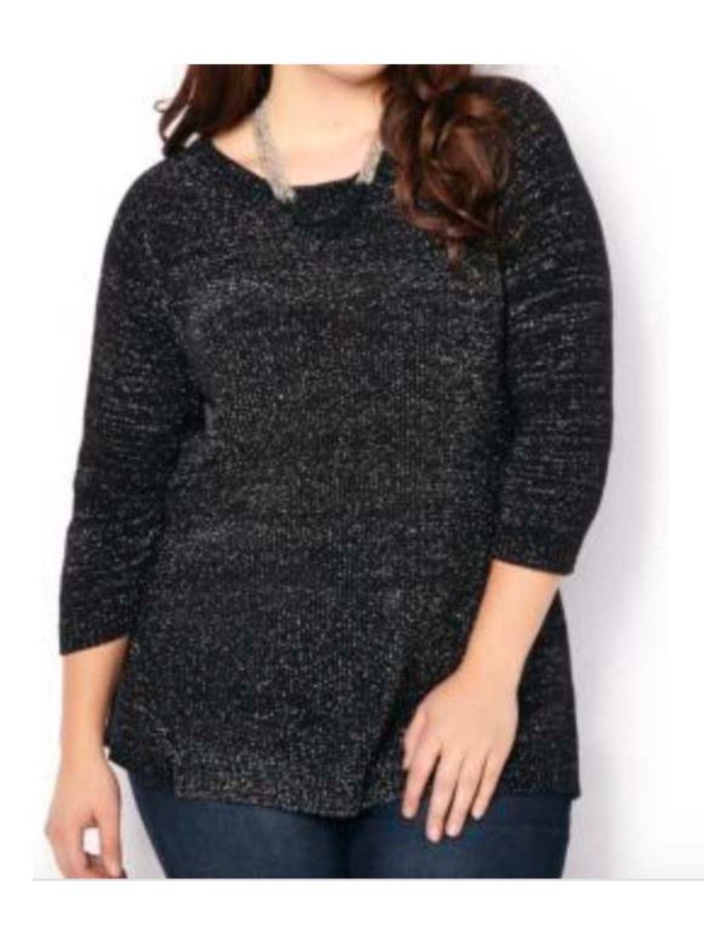 METALLIC LUREX SWEATER, ¾ RAGLAN SLEEVES, BLACK, SZ 4X, COTTON ACRYLIC METALLIC